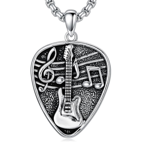 Guitar Pick Necklace for Men 925 Sterling Silver Music Necklace Guitar Picks Pendant Music Note Necklace R&B Music Jewelry Christmas Valentine's Day Gift for Guitarist Music Lover Musicians