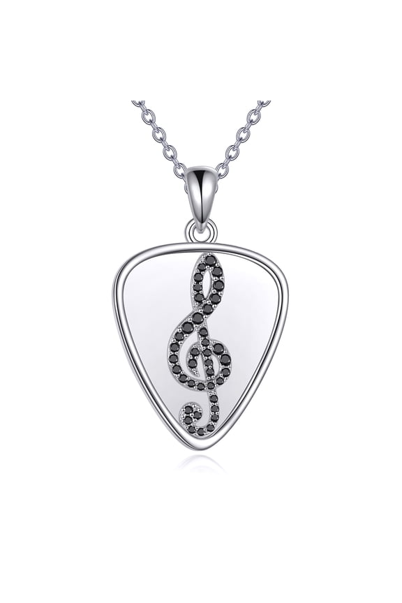 Guitar Pick Necklace Sterling Silver Music Note Pendant Treble Clef Jewelry Gifts for Men Women
