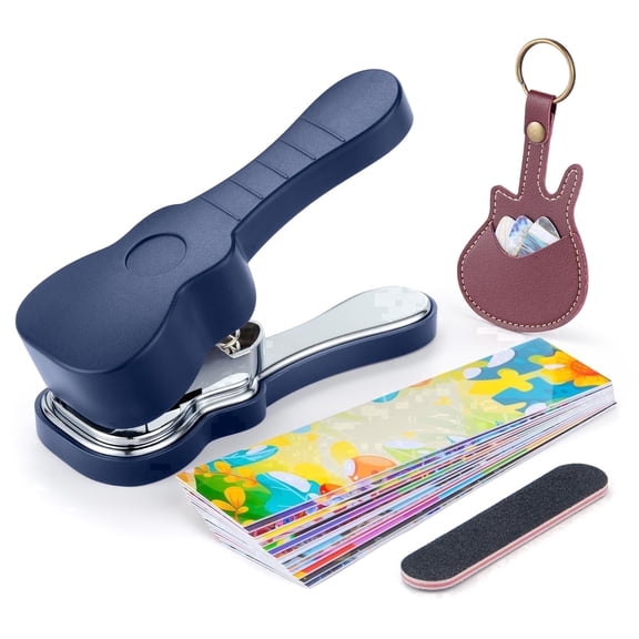 Guitar Pick Maker Kit, Custom DIY Punch Tool with 15 Pick Strips, Leather Keychain Holder, Sanding Strips, Gift for Guitar Players & Music Lovers