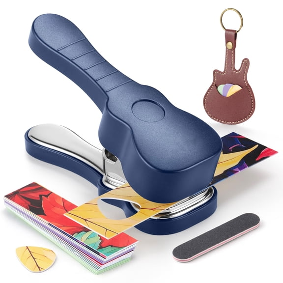 Guitar Pick Punch Maker Kit, Custom DIY Tool with 15 Pick Strips, Leather Keychain Holder, Sanding Strips, Gift for Guitar Players & Music Lovers