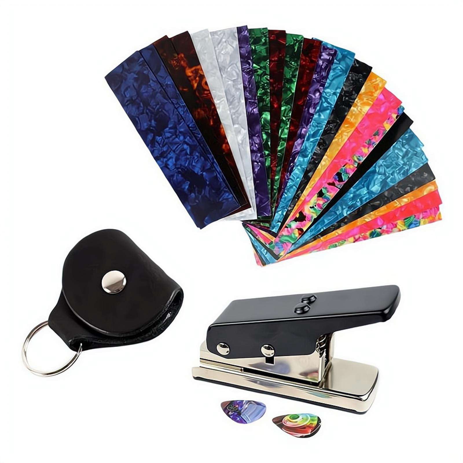 Guitar Pick Punch Maker Kit with 25 Colorful Sheets, Heavy Duty DIY Plectrum Cutter Tool Set for Custom Picks