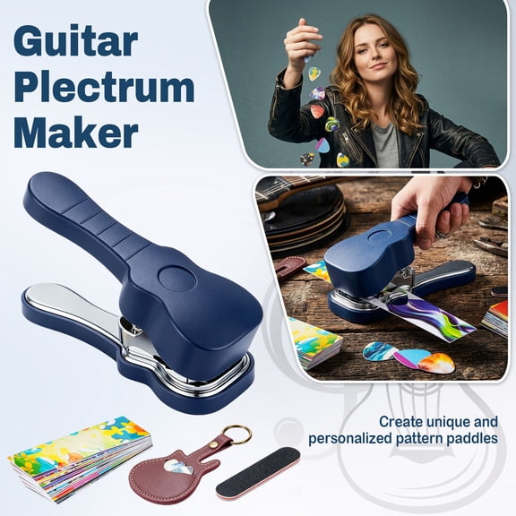 Guitar Pick Punch Set DIY Plectrum Maker Tool Kit with Pick Strips Leather Keyring Holder and Sandpaper for Personalized Custom Picks for Musician Gifts