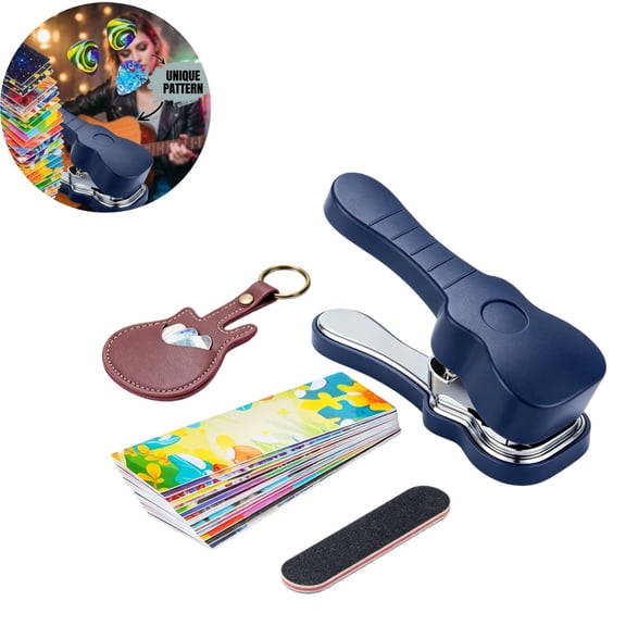 Guitar Pick Punch Set with Leather Keychain Holder, DIY Pick Maker Tool for Musicians, Create Custom Picks from Credit Cards & Plastic, 5.9 x 3.9 Inch Guitar Accessory Gift