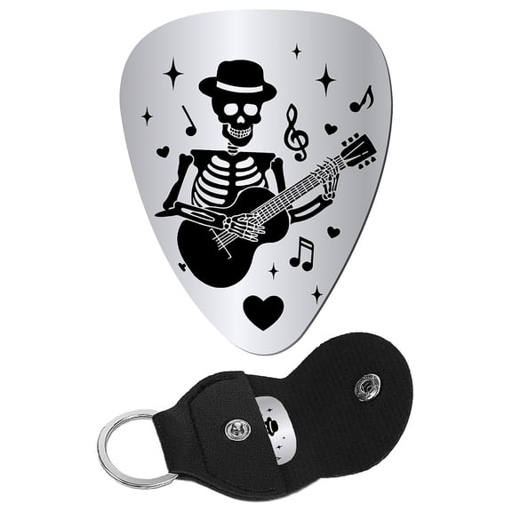 Guitar Pick Triangle Plectrums Gothic Stainless Steel Acoustic Electric Rock Picks with PU Leather Pouch Keyring Accessories for Bass Guitar Lovers Musician 1.26 x 1 inch DIY