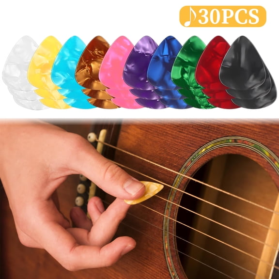 Guitar Picks 30 Pack Assorted Colors Celluloid Plectrums with 3 Thicknesses