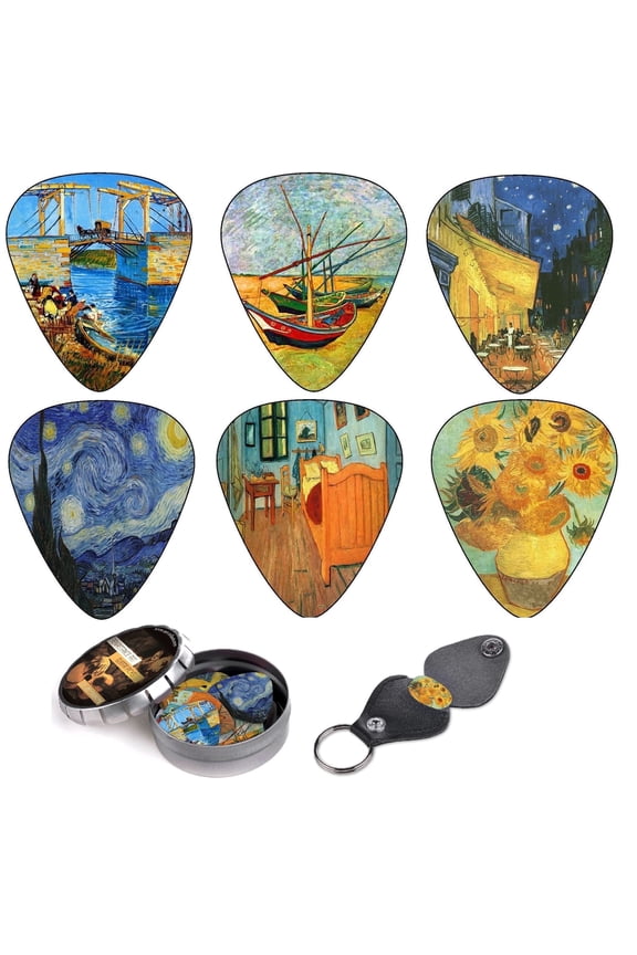 Guitar Picks Kit with Tin Box & Keychain - 12 Medium Celluloid Picks for Musicians, Guitar Players, Beginners, Kids, Teens, Music Gift