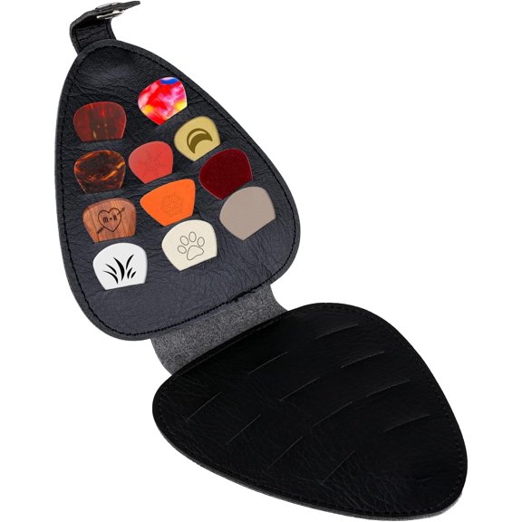 Guitar Picks Holder PU Leather Picks Organizer Holder Case Storage Pouch Box Plectrums Bag with 22 Slots Acoustic Electric Guitar Accessories Stuff, Black (Case Only)