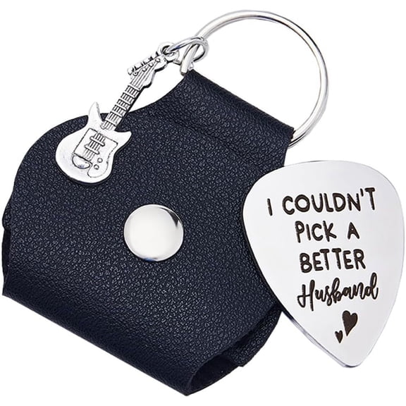 Guitar Picks I Couldn't Pick A Better Husband Word Keychain Stainless Steel Black Engraving Guitar Pick Holder Leather Guitar Themed Gifts