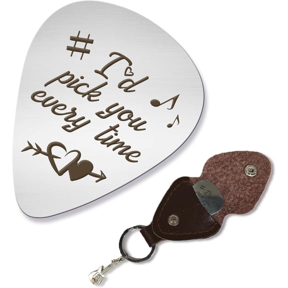 Guitar Picks Stainless Steel Guitar Picks with PU Leather "I Pick You Every Time" Guitar Accessories for Musician Guitar Player