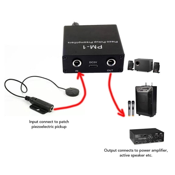 Piezo Pickup Preamp Amplifier, Rechargeable, Low Noise, For Guitar String Instruments