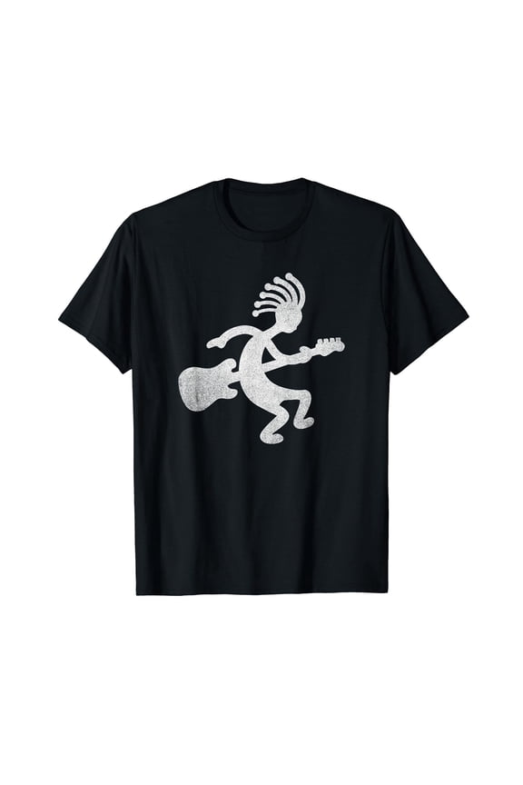 Guitar Player Native American Hieroglyphic Mens Short Sleeve Black T-Shirt Cotton Tee
