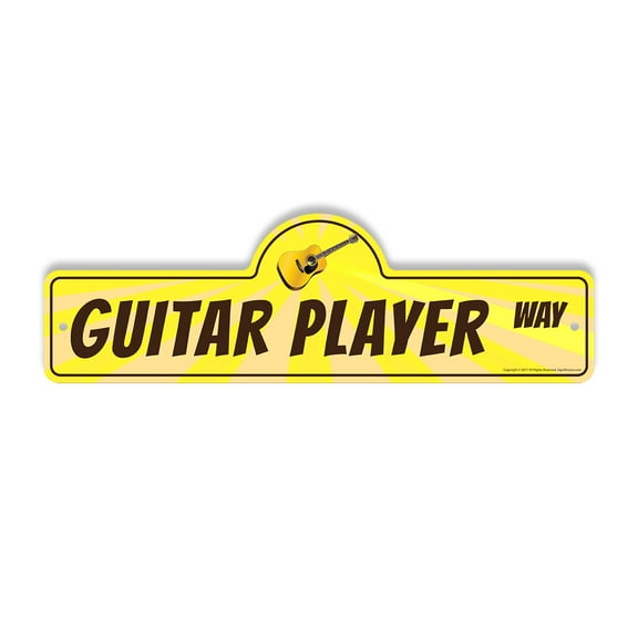 Guitar Player Plastic Street Sign - 6 Inch X 18 Inch Gift Music Instrument Band Performer Strings Acoustic Electric Rock Solo Jazz