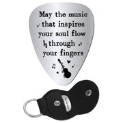 Guitar Plectrums Instrument Pick Stainless Steel Laser Engraved Message Guitar Music Picks with PU Leather Keychain Holder for Gifts Musician Birthday Christmas Graduation 1.26 x 1 inch DIY