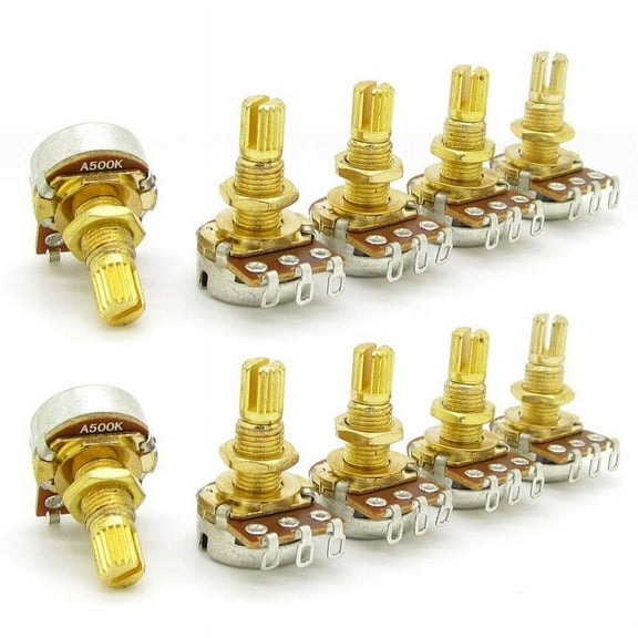 Guitar Potentiometer Audio Volume&Tone Pots Switch Control A500K Split Shaft Taper Potentiometers Gold Pack of 10