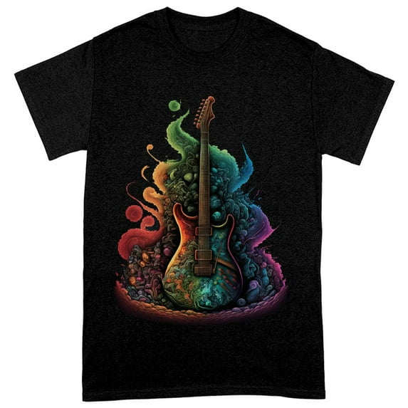 Guitar Print Heavy Cotton T-Shirt - Themed Tee Shirt - Art T-Shirt