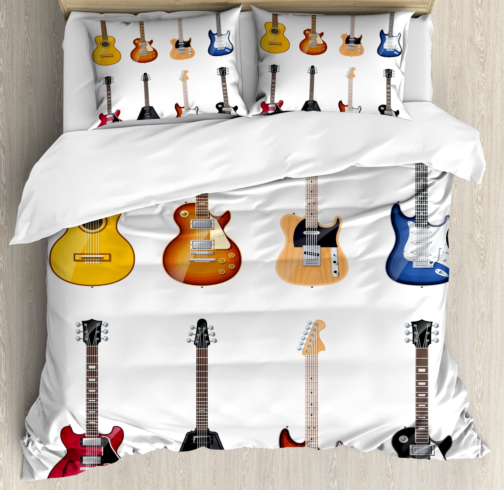 Queen Size Multicolor Guitar Pattern Duvet Cover Set