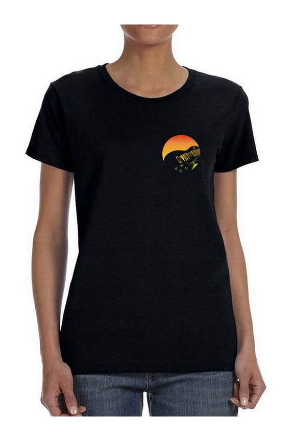 Guitar Rastafari Graphic Women Black T-Shirt, Female Medium