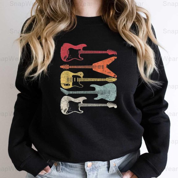 Guitar Retro Style Vintage Music Instrument Acoustic Electric Band T-Shirt Unisex, up to 5XL