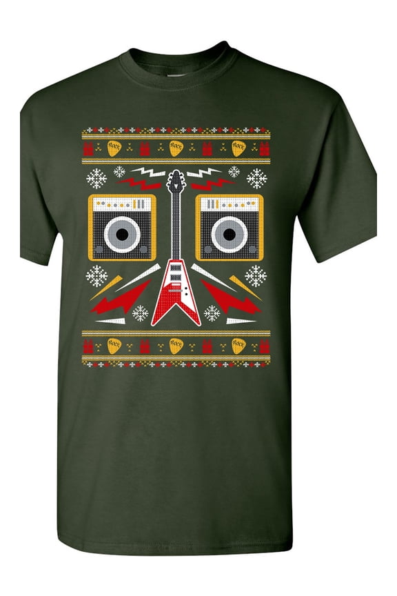 Guitar Rock n' Roll Music Face Ugly Christmas Funny DT Adult T-Shirt Tee