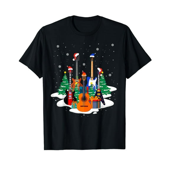 Guitar Santa Hat Christmas Tree Funny Music Loves Xmas Gifts T-Shirt