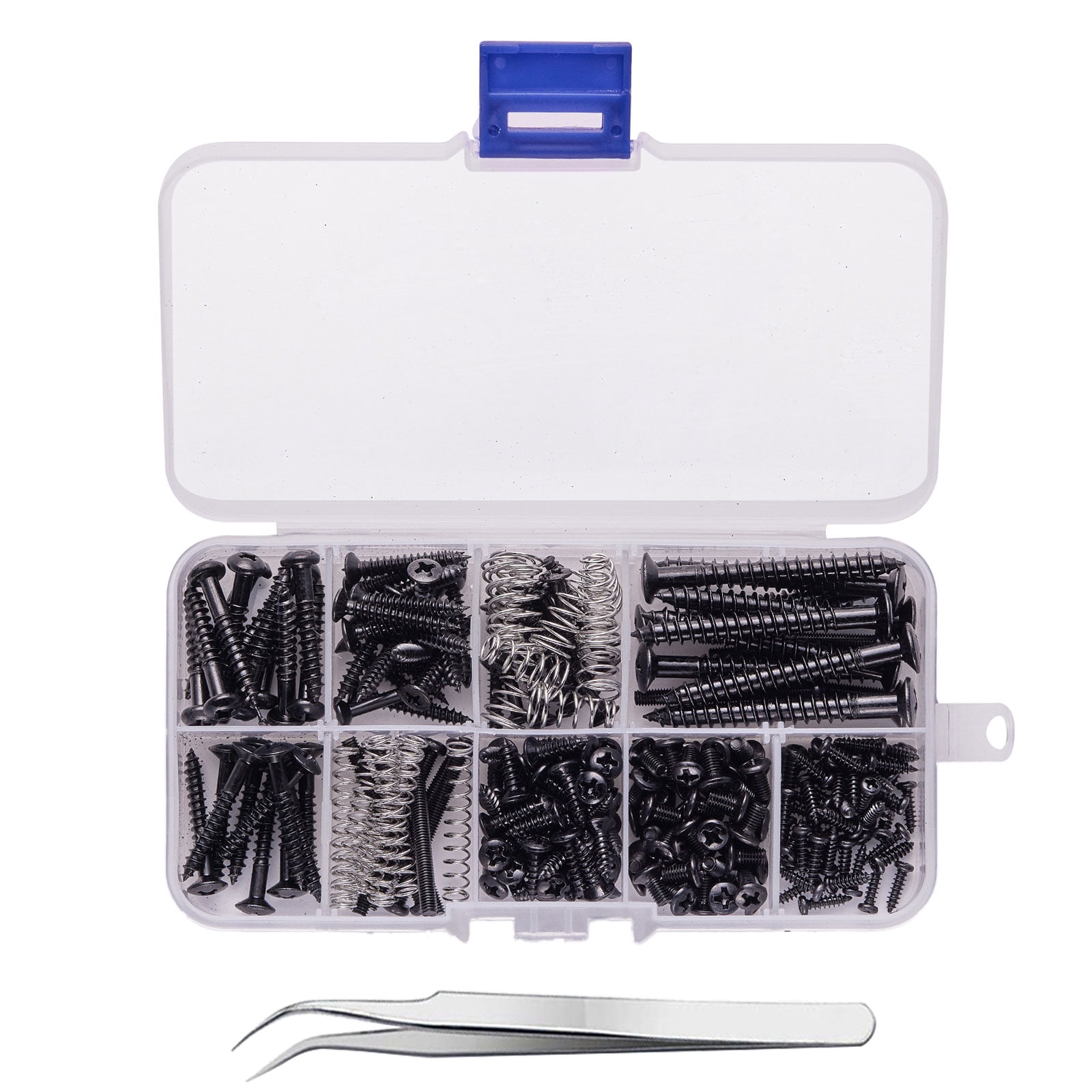 Guitar Screws Assortment Box Kits for Electric Guitar Tuner, Neck Plate, with Springs, 9 Types, Total 173 Pieces