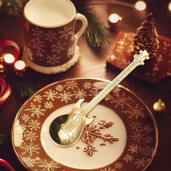 Guitar Shape Stainless Steel Dessert Spoon - Ideal for Coffee, Tea, Ice Cream, and More - Perfect Musical Gift for Music Lovers - Rust-Proof and Durable - 1 Pack Gold