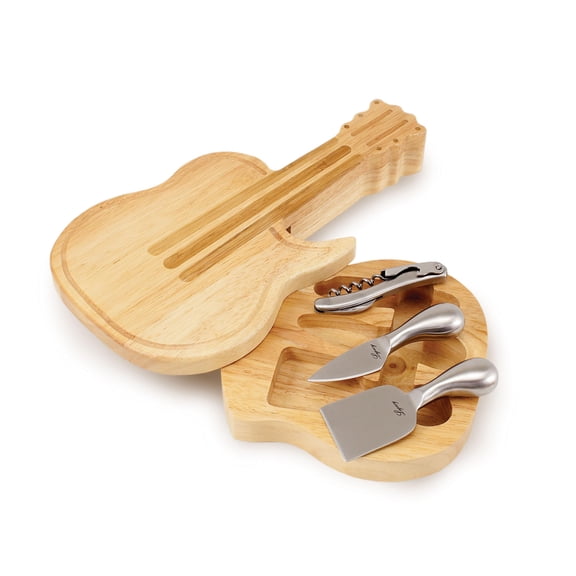 Guitar-Shaped Bamboo Cheese Board Set With Stainless Steel Knives