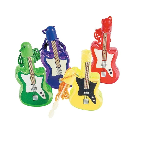 Guitar-Shaped Bubble Bottle Necklaces - Party Favors - 12 Pieces