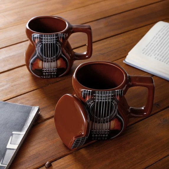 Guitar-Shaped Ceramic Mug - Music-Themed Coffee & Tea Cup, Durable Daily Use Drinkware, Cute Home Office Decor, Perfect 2026, Valentine's Day & Easter Holiday Gift for Music Lovers, A