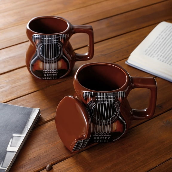 Guitar-Shaped Ceramic Mug - Music-Themed Coffee & Tea Cup, Durable Daily Use Drinkware, Cute Home Office Decor, Perfect 2026, Valentine's Day & Easter Holiday Gift for Music Lovers, B