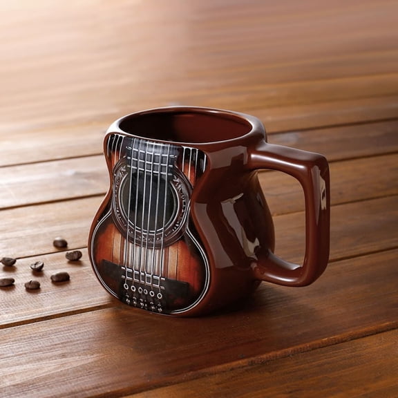 Guitar-Shaped Ceramic Mug - Musical Instrument Themed Coffee Cup, Creative Drinkware for Music Lovers, Durable Dishwasher-Safe Mug for Coffee/Tea/Hot Drinks, Perfect Gift for Musicians, 500ml, B