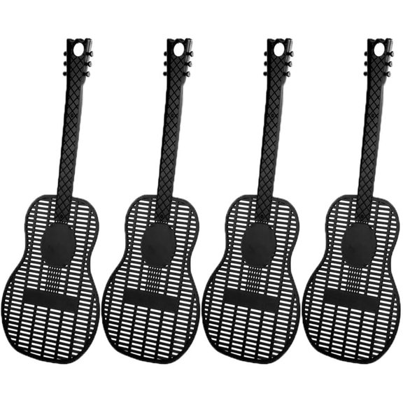 Guitar Shaped Plastic Fly Swatters, Large Grid Surface Fly Killer, Lightweight Pest Control Swatters for Home Garden Restaurant, 4 Pack Black