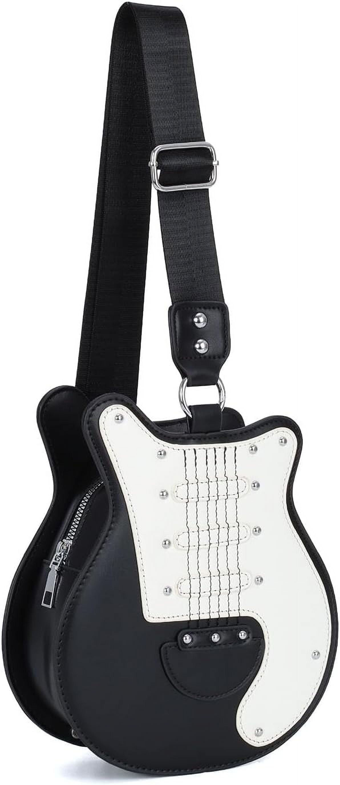 Guitar Shaped Shoulder Bag for Women Rivet Creative Crossbody Handbag Music Crossbody Tote