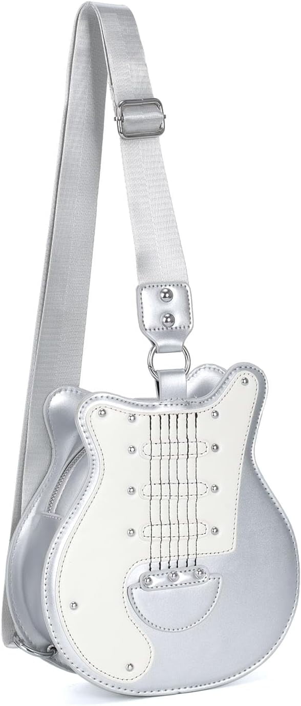 Guitar Shaped Shoulder Bag for Women Rivet Creative Crossbody Handbag Music Crossbody Tote