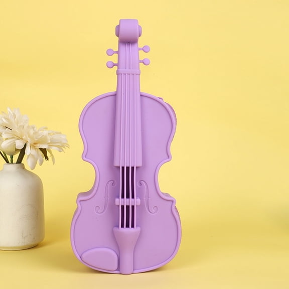 Guitar Shaped Silicone Pen Bag Multifunctional Zipper Cosmetic Storage Pouch Aesthetic Desktop Stationery Organizer For Student Study Home Office Desk Daily Sorting