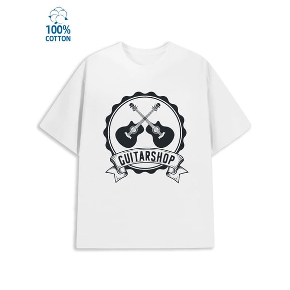 Guitar Shop Tee mens music 180G 100% Cotton white vintage digital Unique Design Unisex Shirt Graphic tshirts Vintage Unisex Shirt Graphic tshirts Retro Unisex Shirt Graphic tshirts