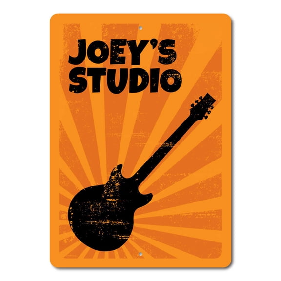 Guitar Sign, Custom Guitar Player Sign, Music Studio Decor, Kid Name Sign, Kid Room Sign, Child Room Aluminum Decor - 4x18 inches