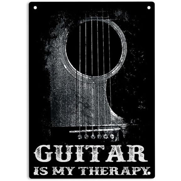 Guitar Six String Classic Rock Sign Metal Tin Sign, Guitar Is My Therapy Poster for Home Office Bedroom Bars Pub Man Cave Wall Decor Plaque Sign 12x8 Inch