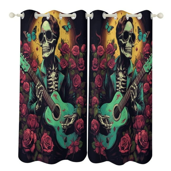 Guitar Skeleton Rock Blackout Curtains for Bedroom Curtains Insulated Room Darkening Window Drapes for Living Room