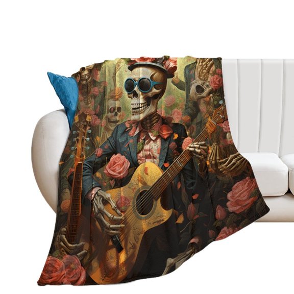 Guitar Skeleton Rock Blanket Lightweight Cozy Couch Bed Super Soft And Microfiber Throws Blankets for All Seasons