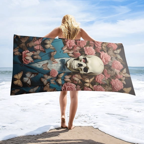 Guitar Skeleton Rock Microfiber Lightweight Beach Towel Quick Dry Absorbent Thin Towels for Swimming Pool Camping Beach Easy for Vacation Essentials