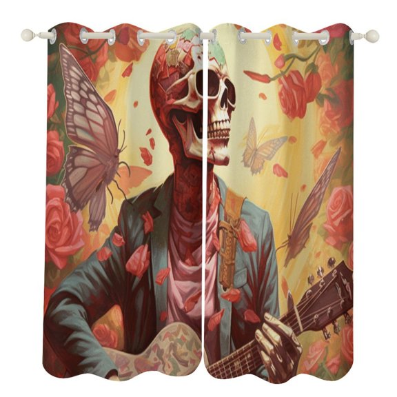 Guitar Skeleton Rock Modern Window for Living Room Curtains for Child Bedroom Kitchen Decor Blinds Drapes