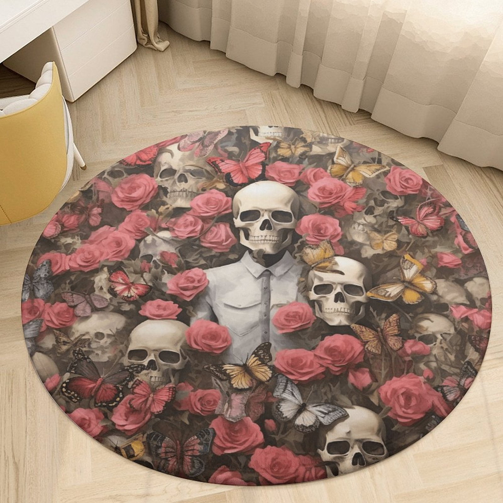 Guitar Skeleton Rock Round Rugs -Washable Non-Slip Small Round Area Rug ...