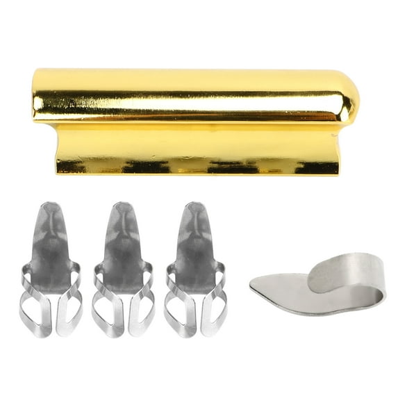 Guitar Slider with 4 Finger Picks Metal Ukulele Slide Tone Bar Stringed Instrument Accessories Gold Color