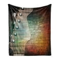 thumbnail image 1 of Guitar Soft Flannel Fleece Blanket, Abstract Grunge Retro Background with Headstock and Tuning Pegs Blues Jazz Music, Cozy Plush for Indoor and Outdoor Use, 50" x 60", Black Orange, by Ambesonne, 1 of 5