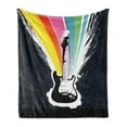 thumbnail image 1 of Guitar Soft Flannel Fleece Blanket, Colorful Stripes Flowing Out of an Electric Instrument Rock and Roll, Cozy Plush for Indoor and Outdoor Use, 60" x 80", Charcoal Grey Multicolor, by Ambesonne, 1 of 5