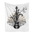 thumbnail image 1 of Guitar Soft Flannel Fleece Blanket, Geometrical Elements Stripes Swirls Dots Lines and Musical Notes Rock and Roll, Cozy Plush for Indoor and Outdoor Use, 70" x 90", Tan Black White, by Ambesonne, 1 of 5