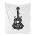 thumbnail image 1 of Guitar Soft Flannel Fleece Blanket, Hand Drawn Style Instrument with Grunge Look and Retro Design Rock and Roll Theme, Cozy Plush for Indoor and Outdoor Use, 50" x 60", Black White, by Ambesonne, 1 of 5