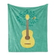 thumbnail image 1 of Guitar Soft Flannel Fleece Blanket, Music Inspired Illustration Floral Pattern Bird Retro Style Instrument Nature, Cozy Plush for Indoor and Outdoor Use, 70" x 90", Seafoam Mustard, by Ambesonne, 1 of 5