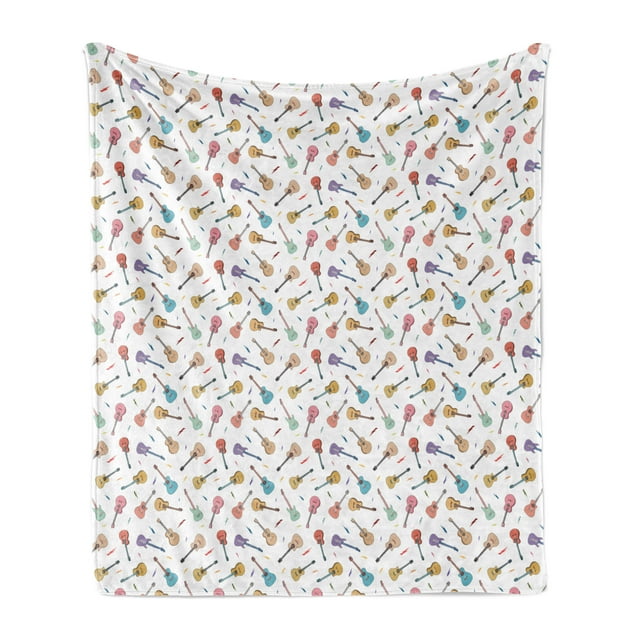 Guitar Soft Flannel Fleece Blanket, Rhythm and Melody Pattern with Colorful Acoustic Guitars Country Music Songs Theme, Cozy Plush for Indoor and Outdoor Use, 50" x 60", Multicolor, by Ambesonne